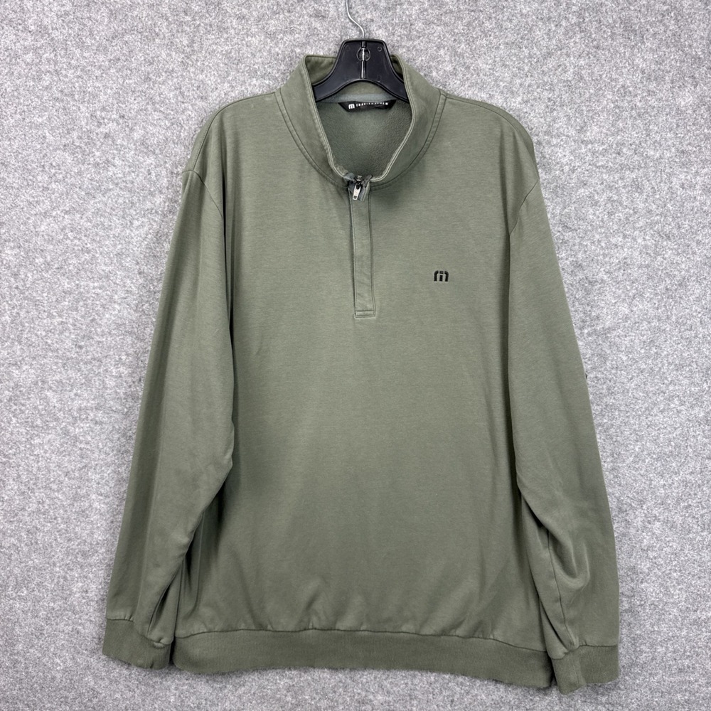 TravisMathew Pullover Quarter Zip XXL Olive Green Cotton Blend Fleece Lined